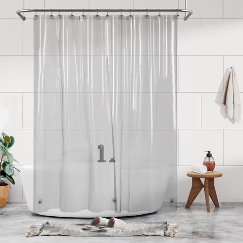 Image of Barossa Design Shower Curtain Liner - Clear Black Premium PEVA Shower Liner with 3 Magnets and Metal Grommets, Waterproof Lightweight Standard Size Curtains for Bathroom - Translucent Black