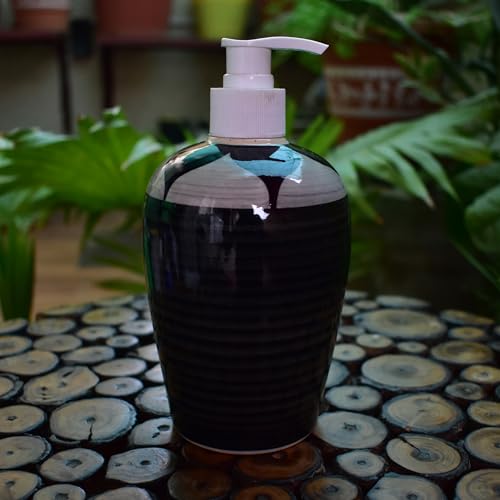 Image of Ceramic Liquid Soap Dispenser, 450 ml, Graphite | Refillable Pump Bottle for Hand Wash, Lotion, Shampoo & Kitchen Use, 2 Pieces