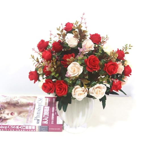 HORREX 4 Pezzi Fiori Finti per Cimitero Fiori Artificiali Rosa Fiori Finti per Decorazioni Artificiali per Cimitero Fiore Finto Che Sembrano Veri per Bouquets (rosso)