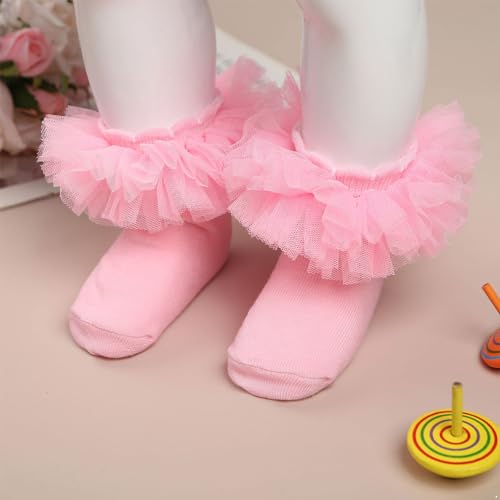 Kaerm Kids Girls Princess Socks Ankle Length Cotton Patchwork Tutu Mesh Performance Dance Socks3