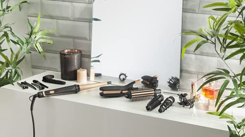 Foto von Rowenta CF4231 Infinite Looks 14-in-1 Multistyler | Keramikbeschichtung | kühle Spitze | Inklusive Stylingaufsätze (Haarglätter/Kreppeisen/Lockenstab/Warmluftbürste) und Zubehör | Schwarz/Kupfer