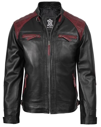 Image of Blingsoul Men's Leather Motorcycle Style Jacket - Quilted Cafe Racer Biker Style Jacket for Men