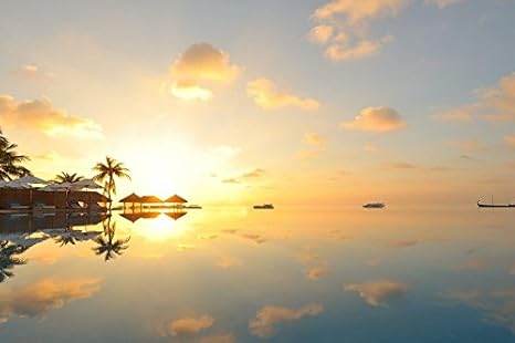 Amazon Co Jp ハワイのリゾートビーチの黄金の夕焼け キャンバス印刷アートポスター 写真 部屋インテリア絵画 ポスター 75cmx50cm ホーム キッチン