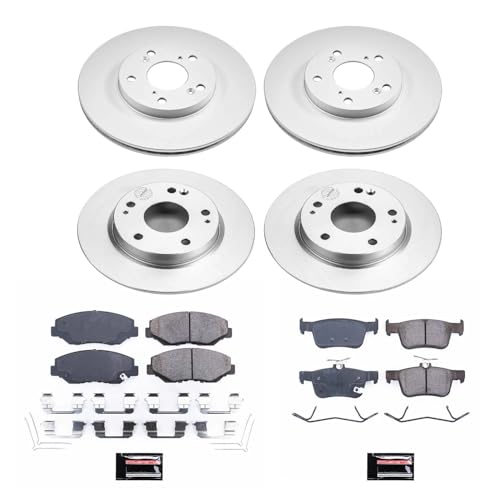 Image of PowerStop Z17 Brake Pad & Fully Coated Rotor Kit Front & Rear CRK7574 | Honda Civic 2016-21 Ceramic Brake Pads + Fully Coated Disc Rotors