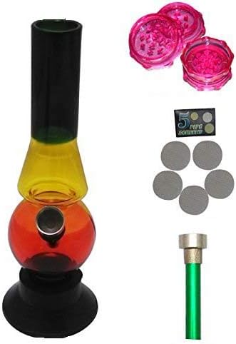 METIER® 8 inch bongsmoke Great Saving Get Acrylic(Plastic) Waterpipe Along with 1 Additional Shooters,5 pcs of SS Screen & 1 Pcs of 2 Inch Herb Grinder (GRA209). (Rasta) Combo
