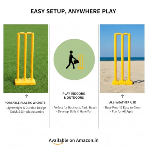 Image of Cricket kit with Wooden Bat & Bat Cover, Plastic Stumps and Tennis Ball for Kids | Cricket Kit for Kids Cricket Bat with Wicket (Size 3, Age 6-10 Year)