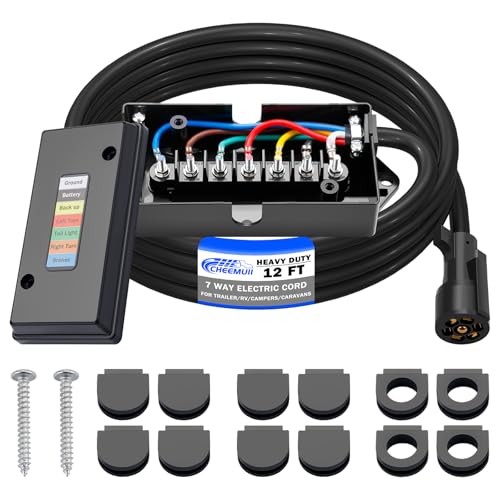 Image of CheeMuii 12 FT 7 Way Trailer Wiring Harness Kit Heavy Duty 7 Way Trailer Cord with 7 Pin Trailer Plug and Trailer Junction Box Kit Premium Light and Brake Wiring Wires for Trailer RV