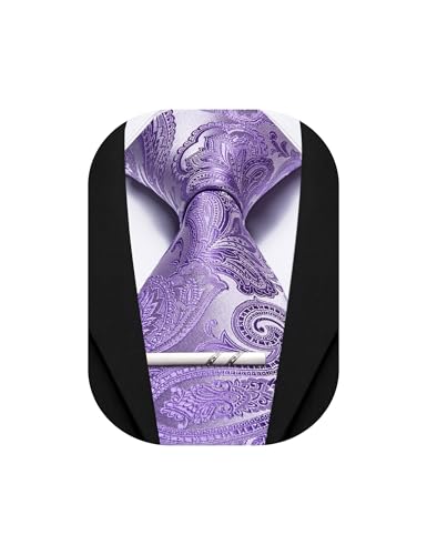 Image of Barry.Wang Paisley Tie for Men Silk Woven Necktie and Tie Clip Set Wedding Party Business Formal