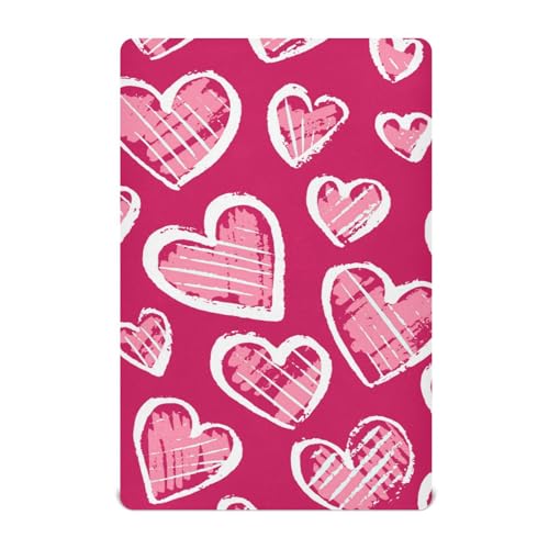Moudou Valentine's Day Love Heart Playard Sheet for Boy Girls, Soft Breathable Fitted Toddler Sheet for Standard Playard Bed Mattress, 39 x 27 x 5 Inch