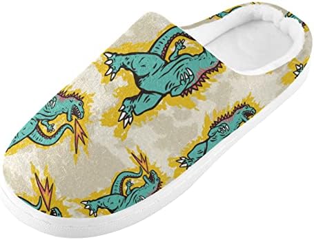 JUNZAN Angry Dino Tie Dye Men's Women's Memory Foam House Slippers Non Skid Soft Warm Sole Coral Fleece Slip-on Closed Toe Hand Free Shoes for Bedroom Travel | Image 5