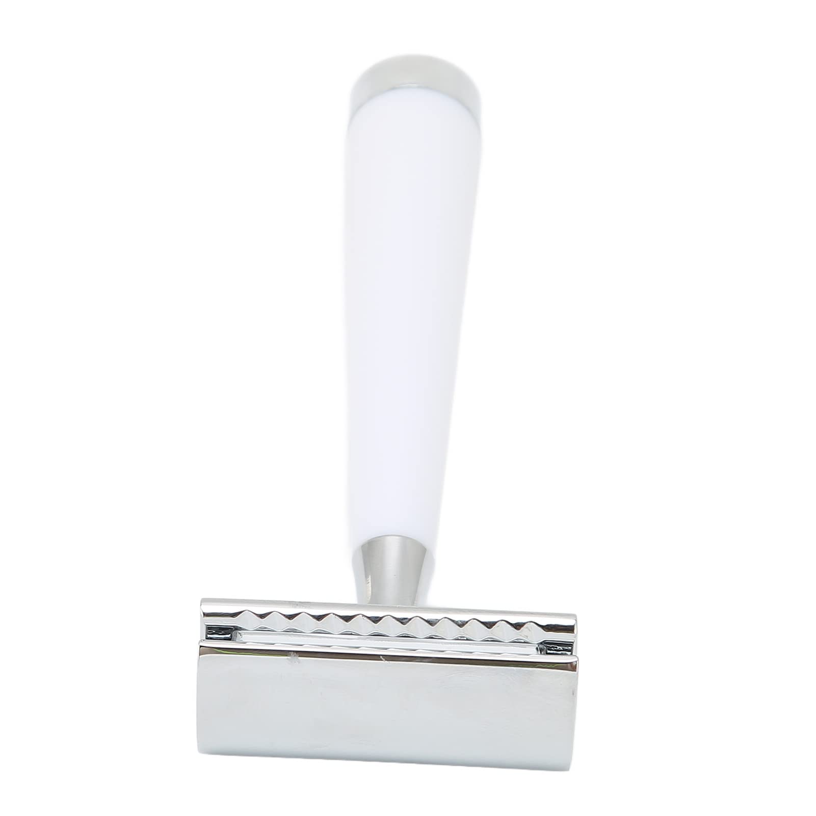 Brrnoo Rasoio di Sicurezza Manuale a Doppio Bordo con Manico Lungo Sostituibile (WHITE) | Resina in lega di zinco, lame sostituibili standard, uso nel salone di barbiere domestico, uso viso e corpo, compatibile