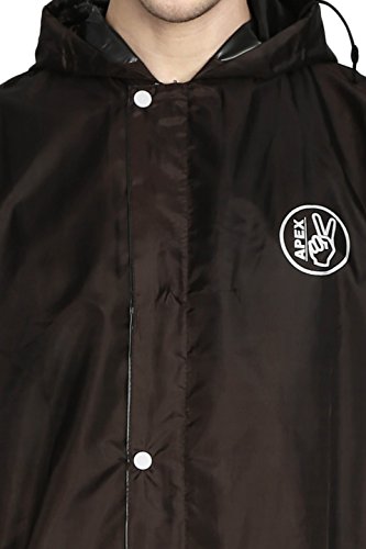 Image of FabSeasons Brown Extra Large (XL) Unisex Waterproof Long /Full Raincoat with Adjustable Hood and Reflector at Back for Night Visibility. Pack Contains Top and Storage Bag