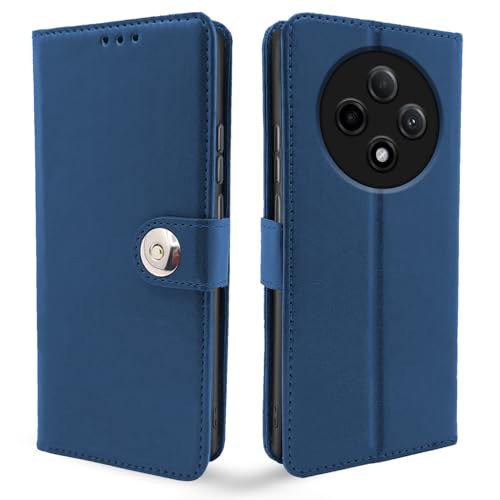 Image of Pikkme Flip Cover Leather Finish | Inside TPU with Card Pockets | Wallet Stand and Shock Proof | Complete Protection Button Flip Case for Oppo F27 5G (Blue)