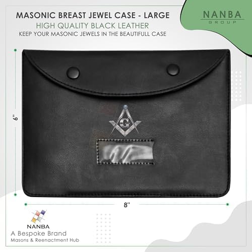 Masonic Regalia Pocket Jewel Holder Case  Leather Carry Wallet with Soft Lining for Freemason Lodge Jewels, Pins & Badges - Square Compass G Silver Printed