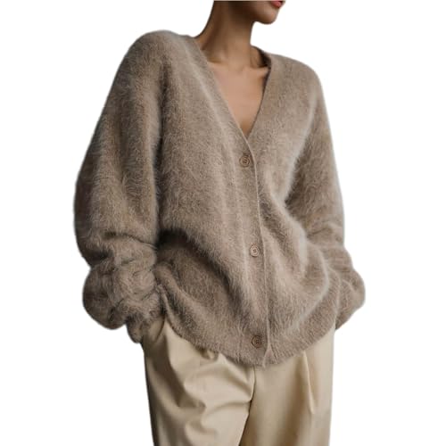 Akklian Fuzzy Knit Cardigan Sweaters for Women Button Down V Neck Oversized Slouchy Furry Sweater Outwear Teen Girl Clothes