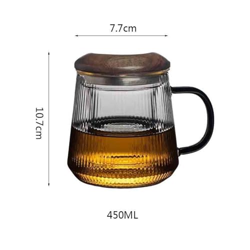 Taza de té de vidrio estriado con acabados premium texturizados e infusor transparente 3