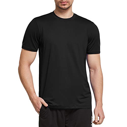 Ogeenier Men's Quick Dry Short Sleeve Athletic T-Shirt Mesh Running Workout Shirts,Black,XXL