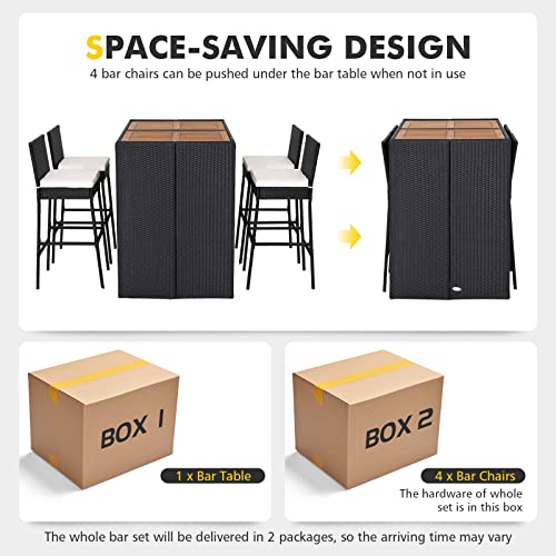 Happygrill HG1446 5 Pieces Rattan Outdoor Bar Set With Height Table & 4 Cushioned Bar Stools, Patio Bar Set Wicker Dining Set thumb #6