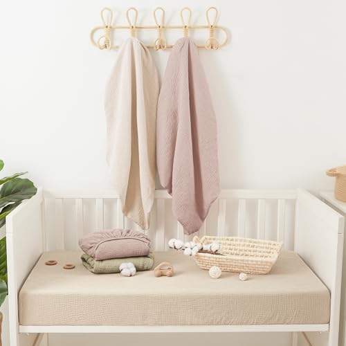 Image of Bearmoss Muslin Crib Sheets 100% Cotton Baby Crib Sheets Fitted for Standard Crib Mattress & Toddler Bed Mattress 52 inchx28 inch Soft Breathable Crib Sheet Neutral for Boys Girls - 2 Pack (Baby Face)