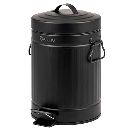 eluno Kosmetikeimer VINTAGE, Treteimer, 3 Liter Fassungsvermögen, Mülleimer mit Soft-Close Deckel, Abfallbehälter für Bad, Küche, Schlafzimmer, herausnehmbarer Kunststoffinneneimer, Metall (Schwarz)