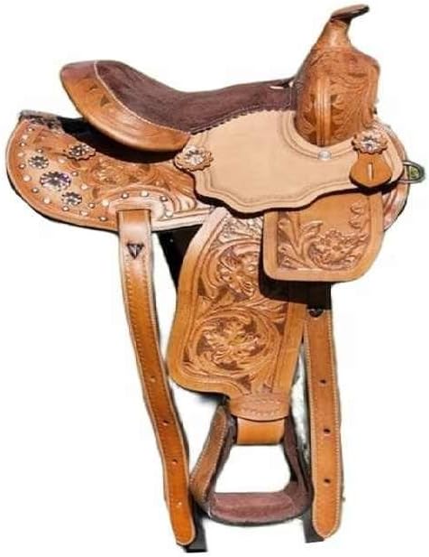 Leather Western Barrel Racing Horse Saddle Handmade Premium Comfort Horse Saddle for Best RidingTrail Equestrian Tooled Carved Size: 10-18 inches Seat Available, UG08.