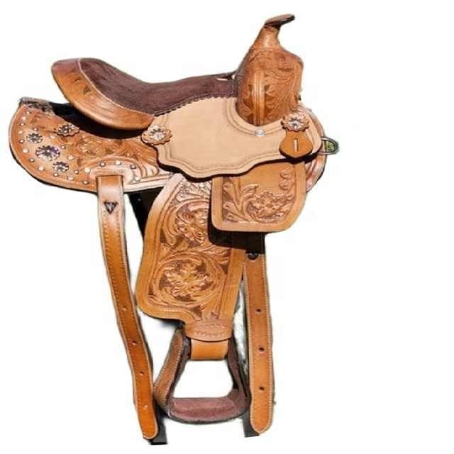 Premium Leather Western Barrel Racing Horse Saddle Tooled Carved Riding Trail Equestrian Best Horse Riding for Rider Tack, Size:10-18 inches Seat, RE09 (13)