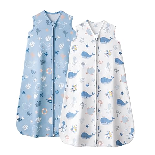 FIEMOL Baby Sleep Sack 0-6 Months, 0.5 TOG Wearable Blanket for Baby Boy and Girl, 2-Way Zipper Newborn and Infant Sleeping Bag 2 Pack, Lightweight...