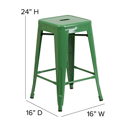 Flash Furniture Commercial Grade 24" High Backless Green Metal Indoor-Outdoor Counter Height Stool With Square Seat #TOP3