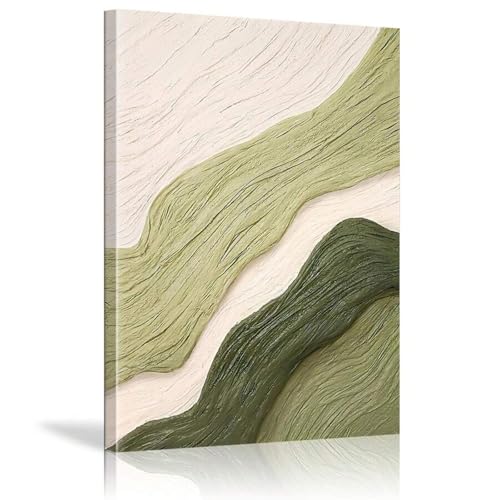 Art mural minimaliste haut de gamme | Peinture abstraite texturée verte et blanche