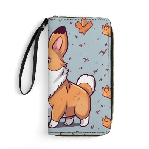 Womens Leather Wallets with Wristlet Strap Corgi Wallet for Women Card Phone Holder Ladies Purse