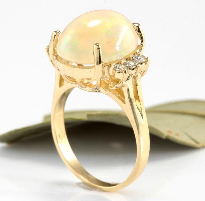 6.30 Carats Natural Impressive Ethiopian Opal and Diamond 14K Solid Yellow Gold Ring