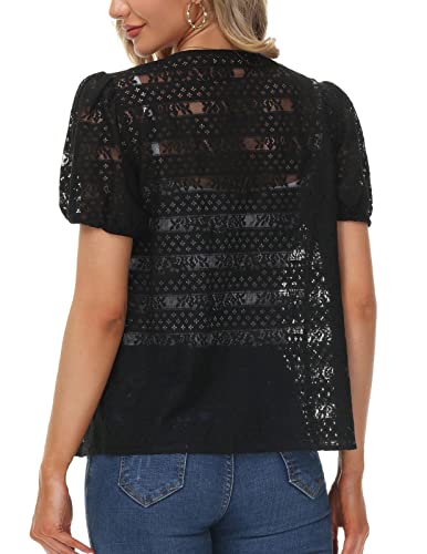 Women's Shrug Sweater Short Sleeve Casual Crochet Lace Cardigan Vintage Bolero Jackets For Dresses Black L #TOP3