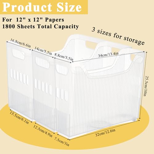 Image of 3 Size Scrapbook Paper Storage with Wheels, Plastic Scrapbook Storage Bin, 12x12 Paper Storage Organizer for Scrapbook Papers, Vinyl Sheets, Cardstocks, Documents