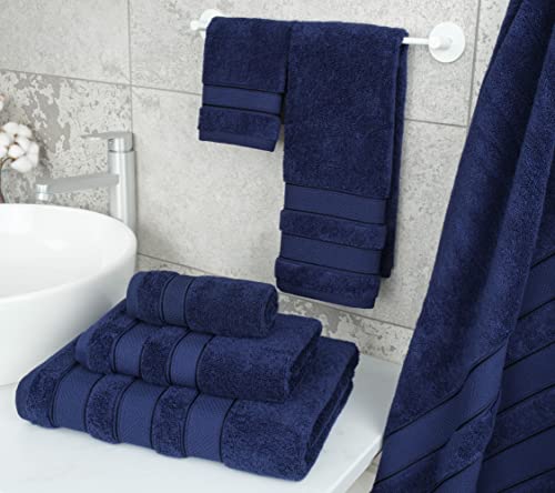 American Soft Linen Salem Bath Towel Set, 6 Piece Towels For Bathroom, 100% Turkish Combed Zero Twist Cotton, 2 Bath Towels 2 Hand Towels 2 Washcloths, Navy Blue #TOP1