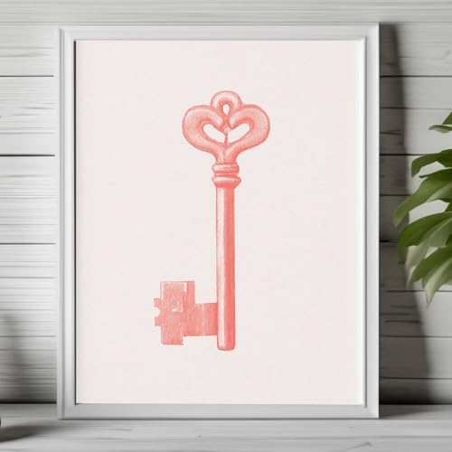 Pink Vintage Key Print Minimalist Soft Dreamy Wall Art Whimsical