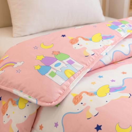 Image of Filymore Star Unicorn Comforter for Kids Girls - Cute Cartoon Print 300 TC Single Bed Blanket, Microfiber Dohar for Boys & Girls | Soft Kids Winter & Summer Quilt | 60x90 Inches (Peach)