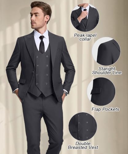 Mens Suit Slim Fit 3 Piece Double Breasted Vest Suit Blazer Vest and Pants4