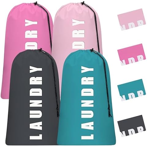 4 Piece Drawstring Travel Laundry Bag, Large Travel Laundry Bag, Men's and Women's Dirty Laundry Travel and Gym Bag, Waterproof Wetproof Travel Bag Cover