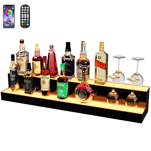 Image of MESAlLUP 40 Inch 2 Tier Lighted Liquor Bottle Display Shelf, LED Bar Shelves with APP or Remote Control, Mulit Color Lighting for Home Mini Bars Decor, Restaurants & Party Use, Acrylic Stand