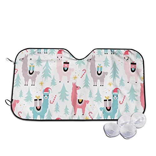 かわいいアルパカ 車用サンシェード 車窓日よけ カーシェード UVカット 遮光 断熱 日焼け防止 防紫外線 静電気 取付け簡単 吸盤2個付