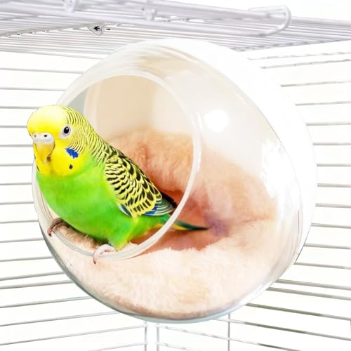 Bird Nest for Cage, Clear Observation Hanging House, Washable Plush Hut for Parakeet, Budgie,...