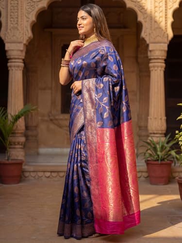 Image of AKHILAM Women's Kanjivaram Woven Soft Silk Saree With Blouse Piece