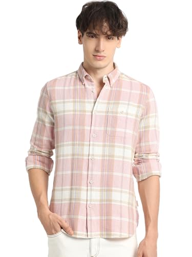 Image of THE BEAR HOUSE Men's Slim Fit Tartan Checked Button-Down Collar Oxford Weave Cotton Casual Shirt