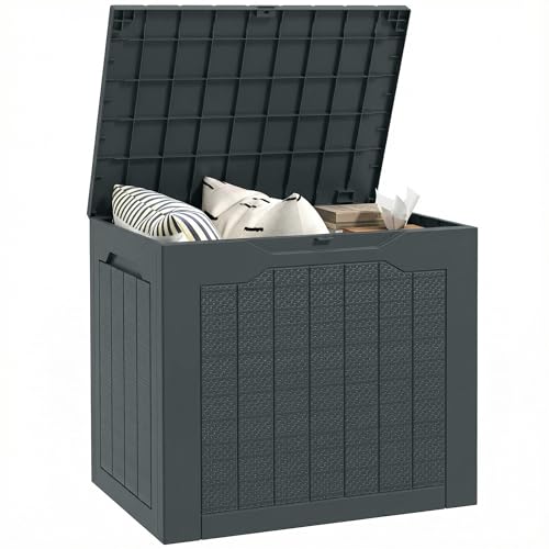 Outsunny Coffre de rangement extérieur 93L avec poignées encastrées, malle de rangement extérieur étanche pour jardin terrasse, 56 x 41 x 50 cm, gris foncé