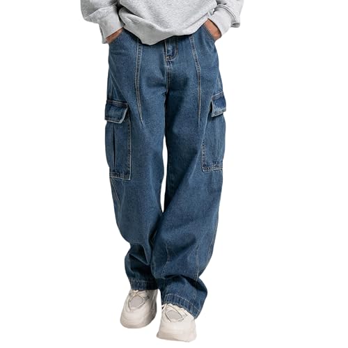 Men's Baggy Jeans Y2K Vintage Cargo Pants with Pocket Straight Leg Pants Fit Skateboard Streetwear