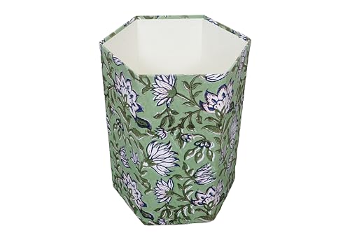 Image of Generic 3.3 Gallon Cotton Hand Block Printed Paper Waste Basket |Small Decorative Trash Can for Housewarming Gifts in Living Room, Bedroom, Bathroom | Eco-Friendly, Plastic-Free (1, D BLUE GREEN)