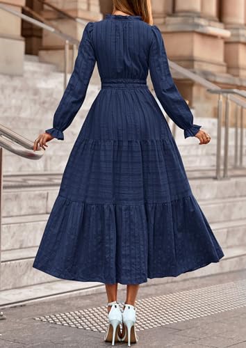 PRETTYGARDEN Women's 2025 Fall Wedding Guest Dresses Long Sleeve V Neck Flowy Elegant Holiday Party Maxi Dress with Pockets4