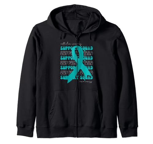 Sostegno Squad Addiction Recupero Consapevolezza Teal Ribbon Speranza Felpa con Cappuccio