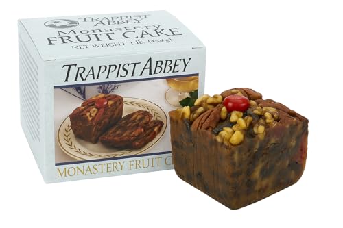 Trappist Abbey Monastery Fruitcake - Christmas Cake with Candied Fruits & Nuts - Traditional Fruit Cake Soaked in 120 Proof Brandy (1 lb)
