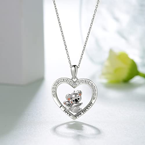 Koala Necklaces for Women 925 Sterling Silver Heart Koala Mother Necklace Cute Animal Mother Jewelry Gifts for Women Mom2